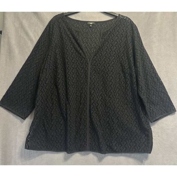 Talbots Tops - Talbots Woman Lace Eyelet Top Plus Size 2X Black Sheer Classic Preppy Chic